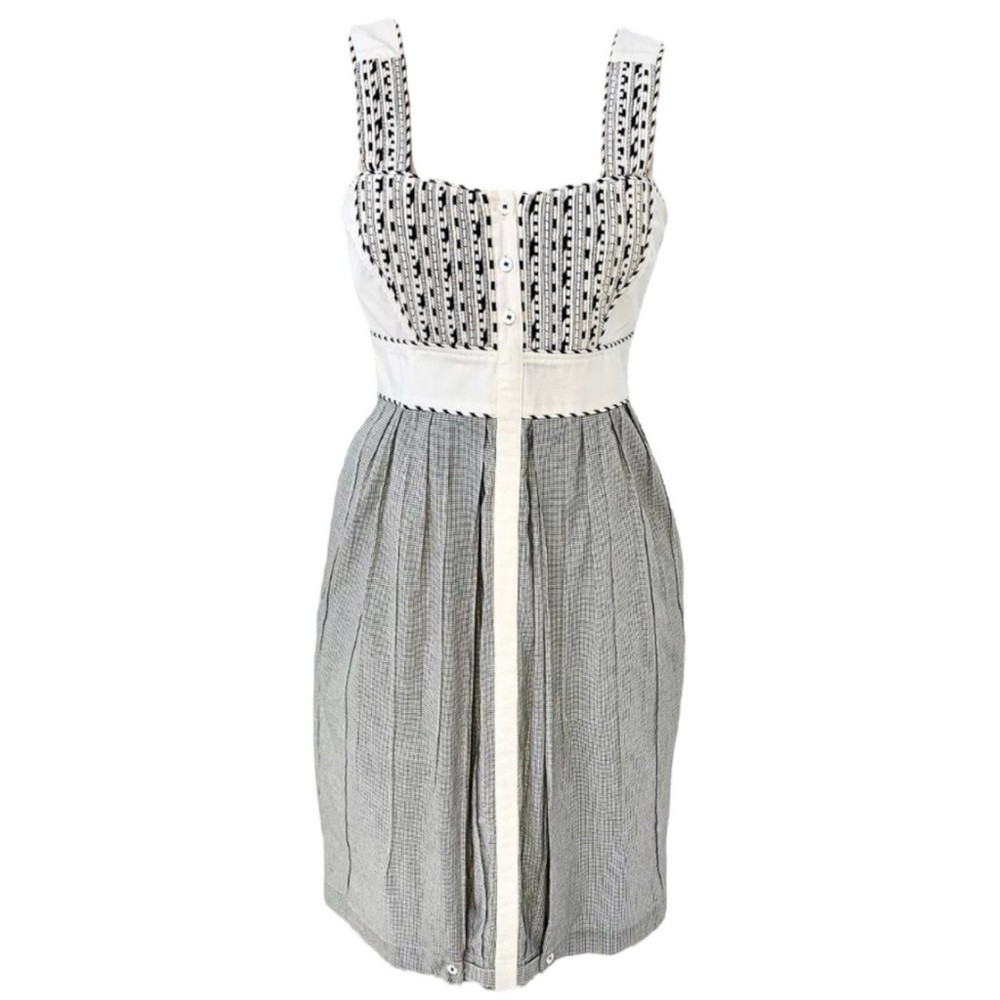 Zac Posen Prairie Gingham Plaid White Gray Navy Cotton Dress SZ 4 EUC